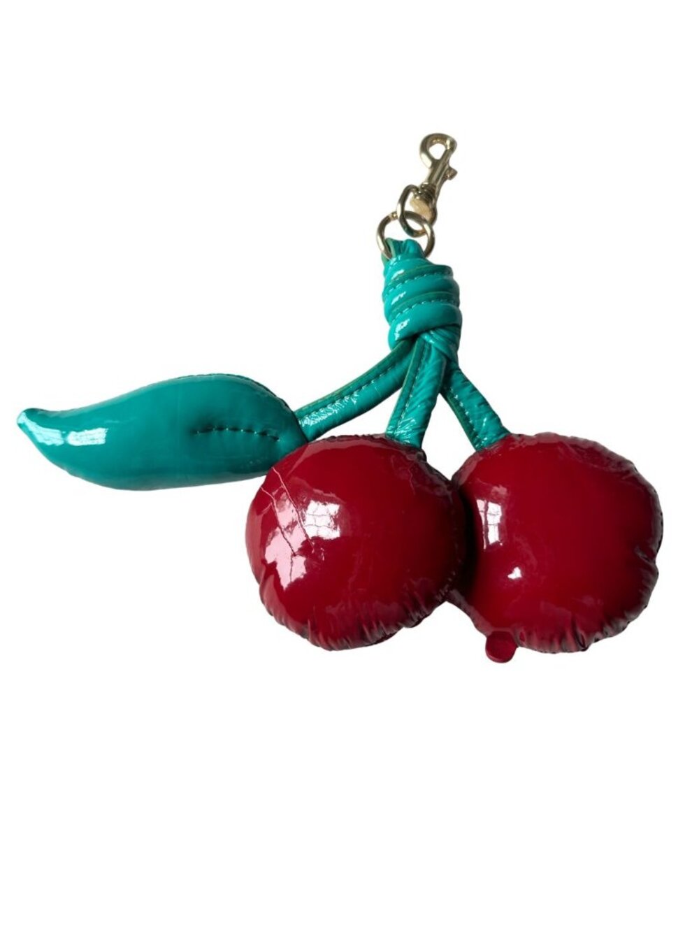 Anya Hindmarch Cherry Bag Charm Red Green Keychain Padded Fruit - Picture 3 of 7